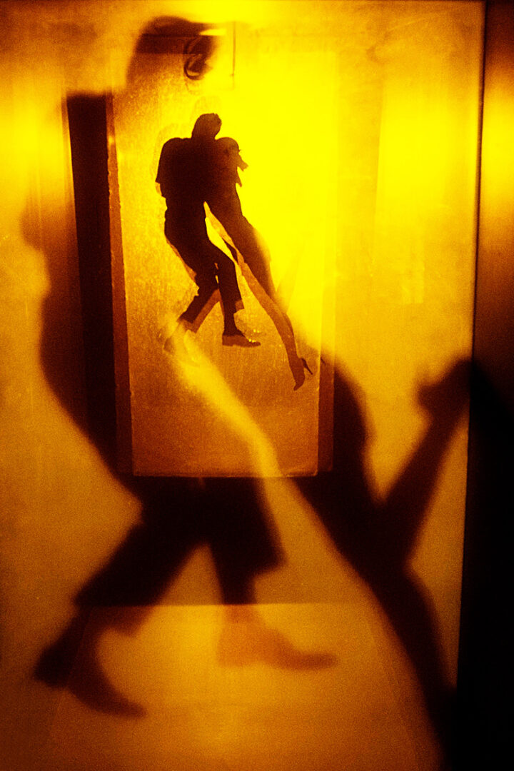 Engagement photo in yellow room at Guthrie theater in Minneapolis MN