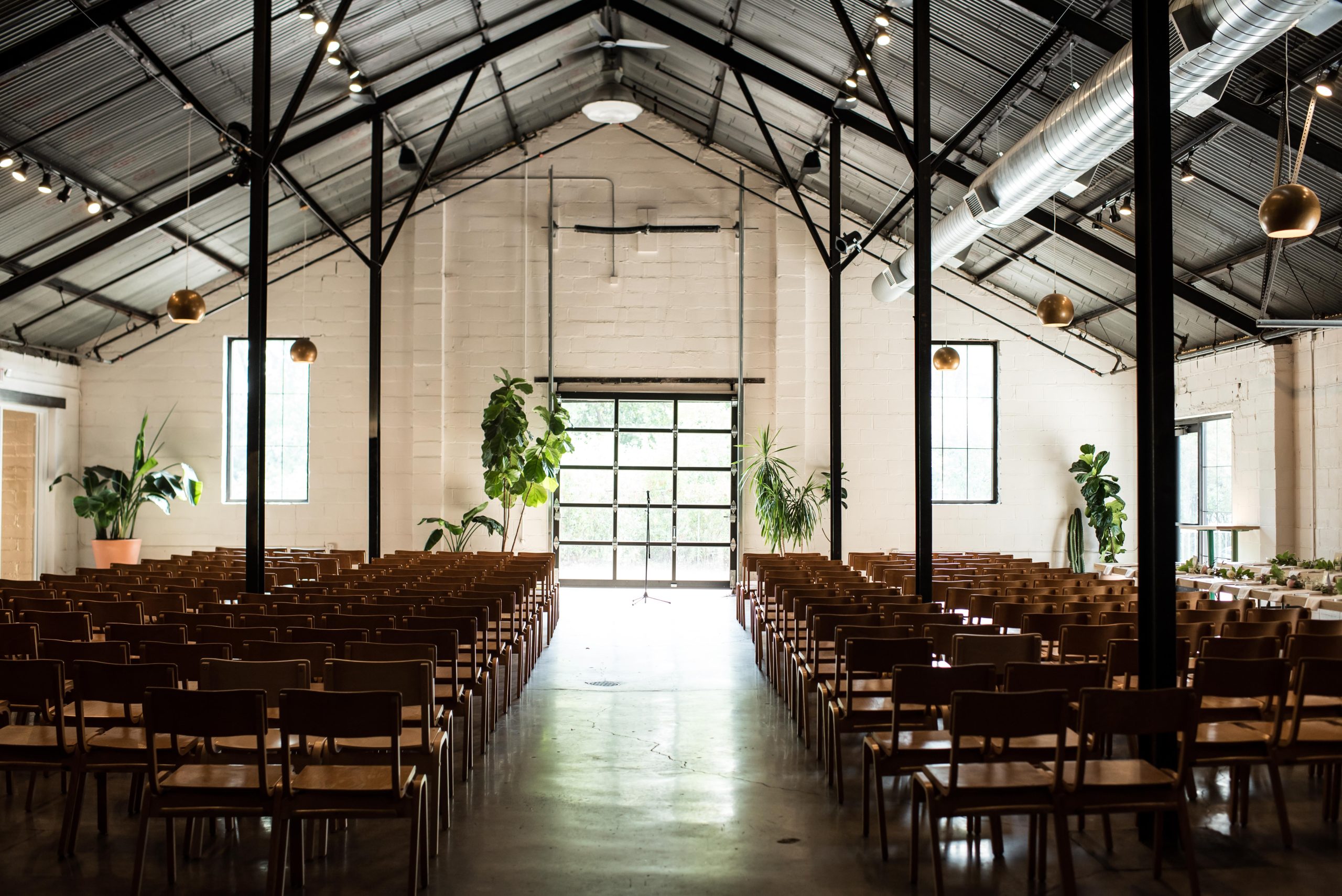 the interior of paikka set up for a wedding ceremony